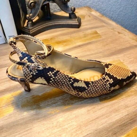 New SAM EDELMAN Devry Slingback Pump Leather Snake Ankle Wrap Various Sizes - Picture 3 of 5